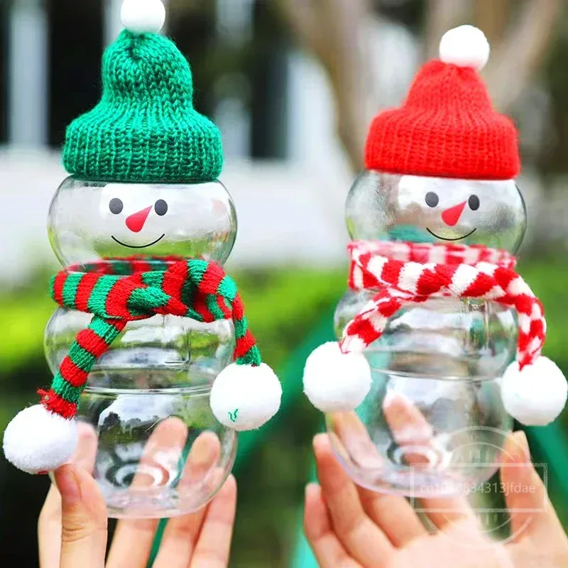 Xmas Food Storage Containers - Christmas Snowman Shape Milk Bottles Clear