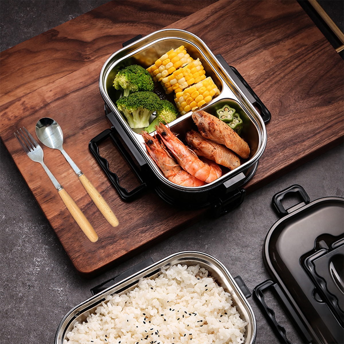 Food Storage Camping - Food-Grade Black Double-Layer Insulated Lunch Box