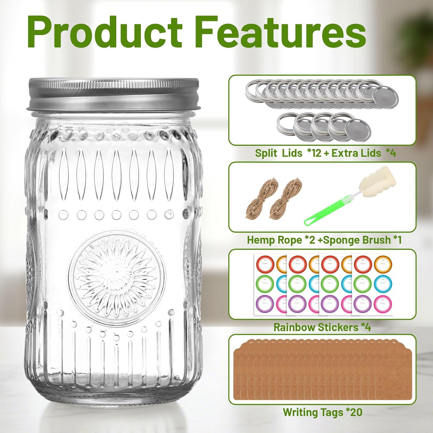 32 oz Wide Mouth Mason Jars wi - Food Storage 4 Quart incelemesi ve fiyatı