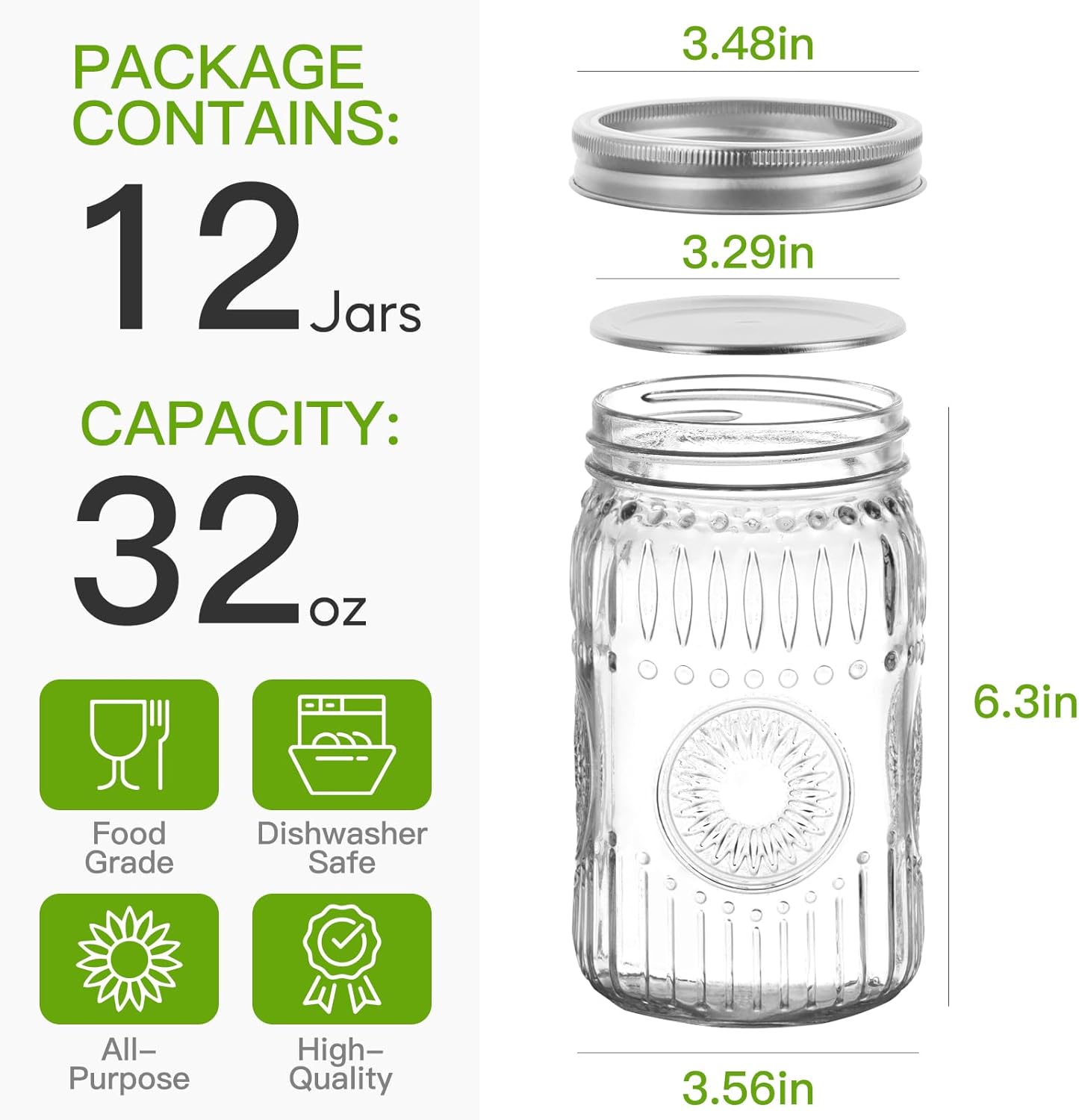 32 oz Wide Mouth Mason Jars wi - Food Storage 4 Quart incelemesi ve fiyatı