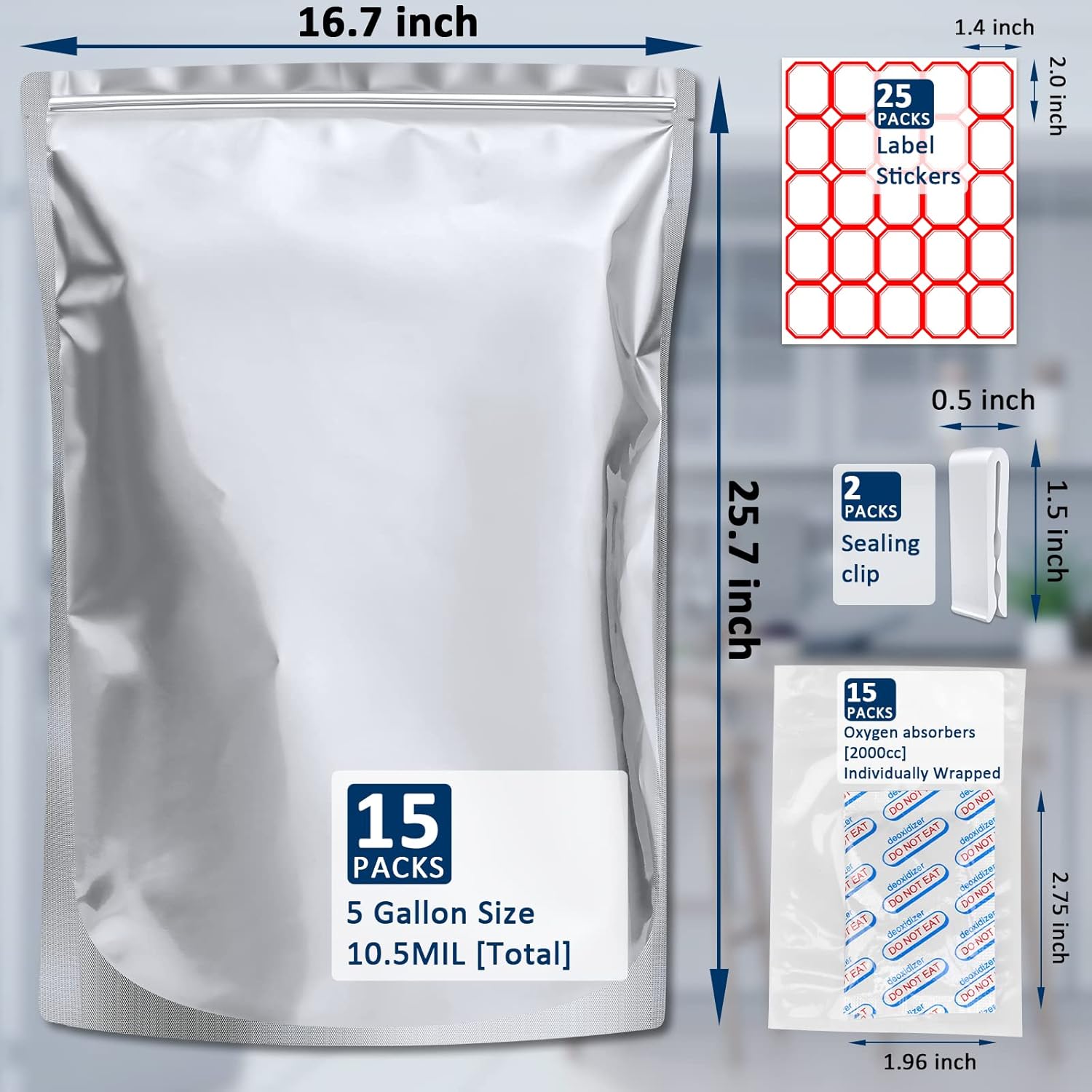 15 Pack 5 Gallon Mylar Bags wi - Food Storage Oxygen Absorbers incelemesi ve fiyatı