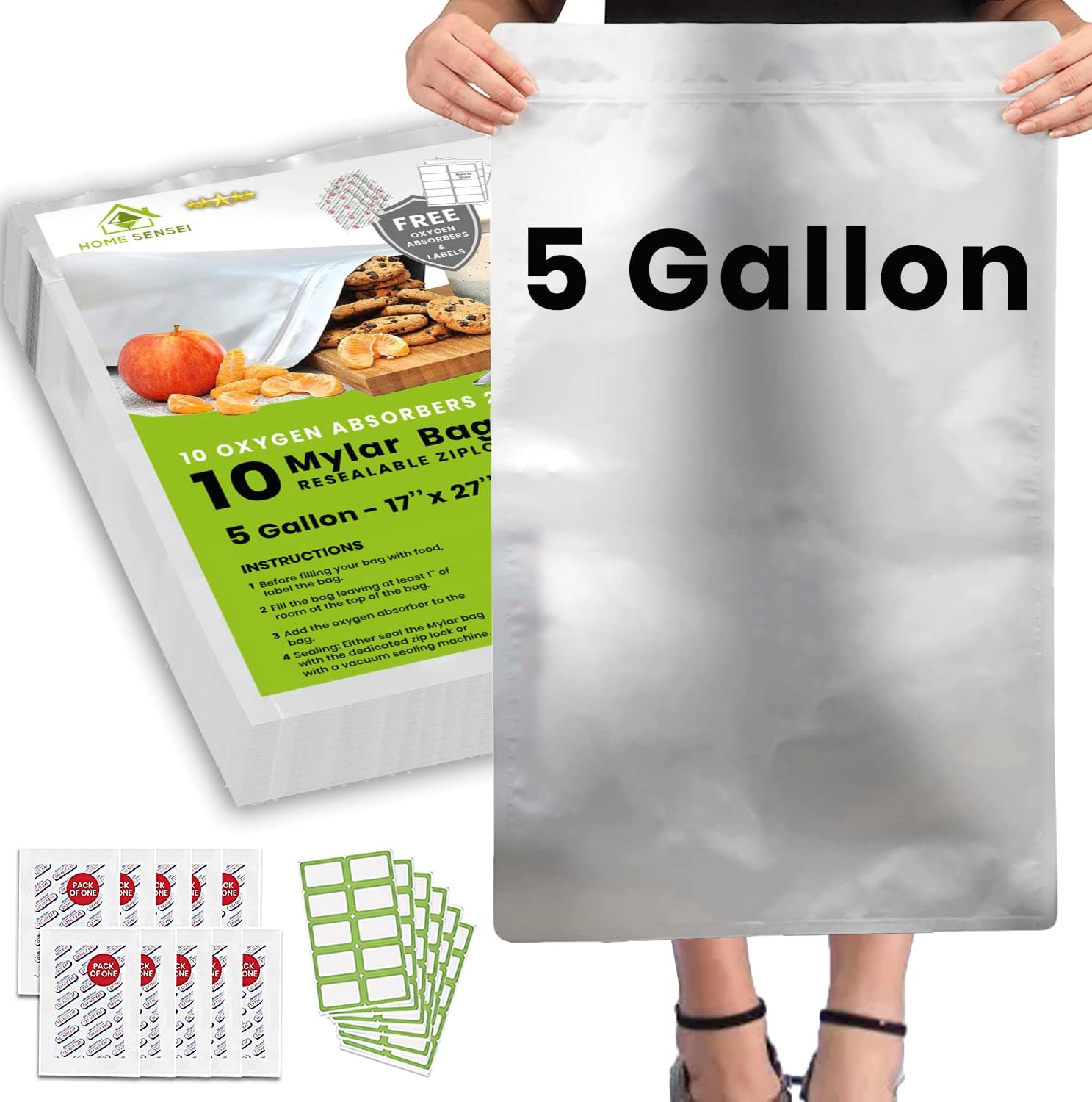 10pcs 5 Gallon Mylar Bags for  - Food Storage Oxygen Absorbers incelemesi ve fiyatı