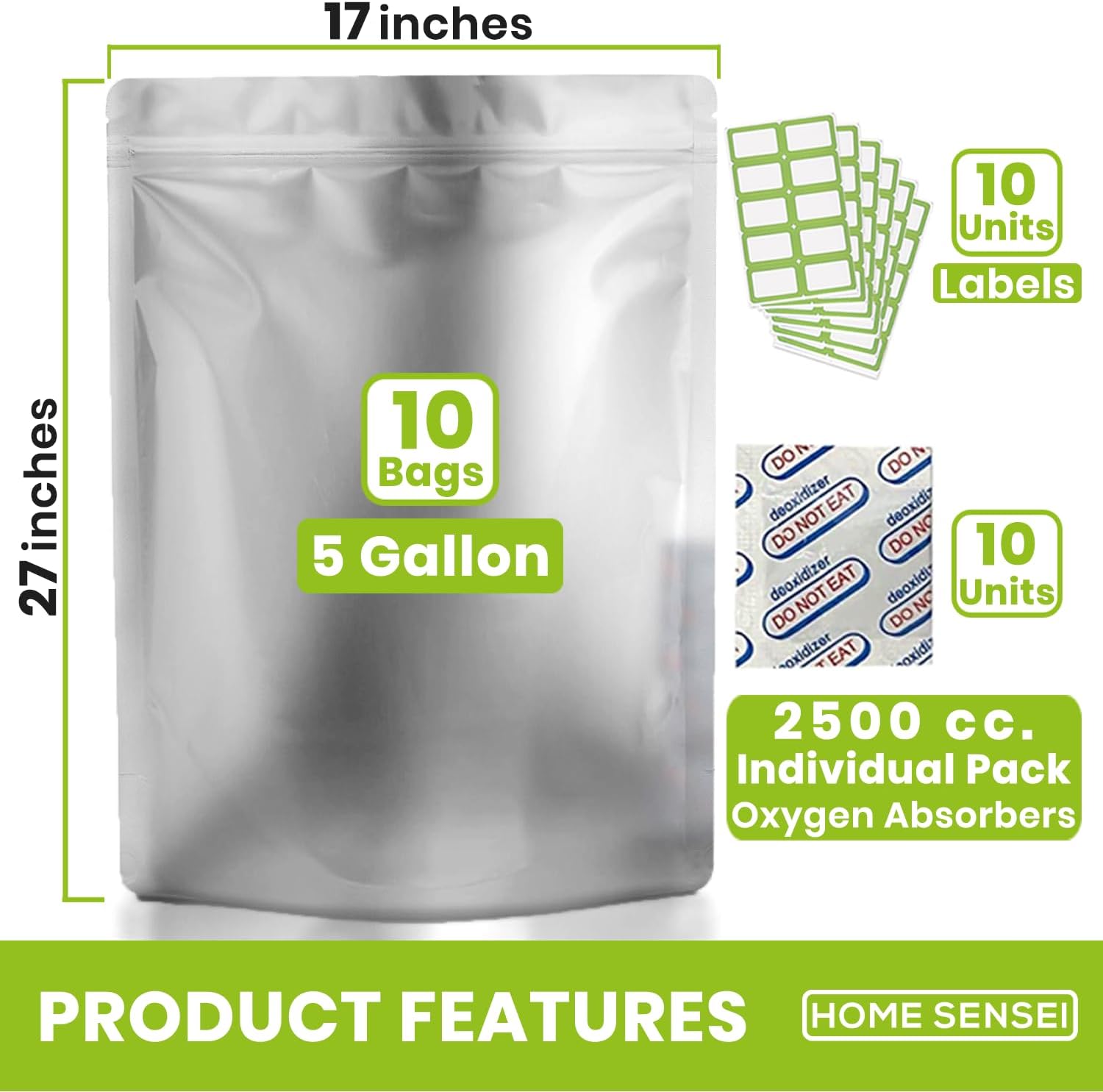 10pcs 5 Gallon Mylar Bags for  - Food Storage Oxygen Absorbers incelemesi ve fiyatı
